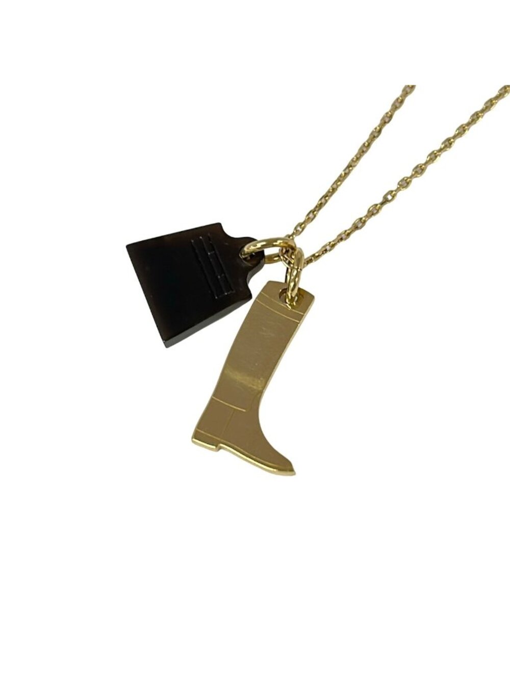 Hermes Necklace Amulette Maroquinier Gold Brown Boots Bag Motif